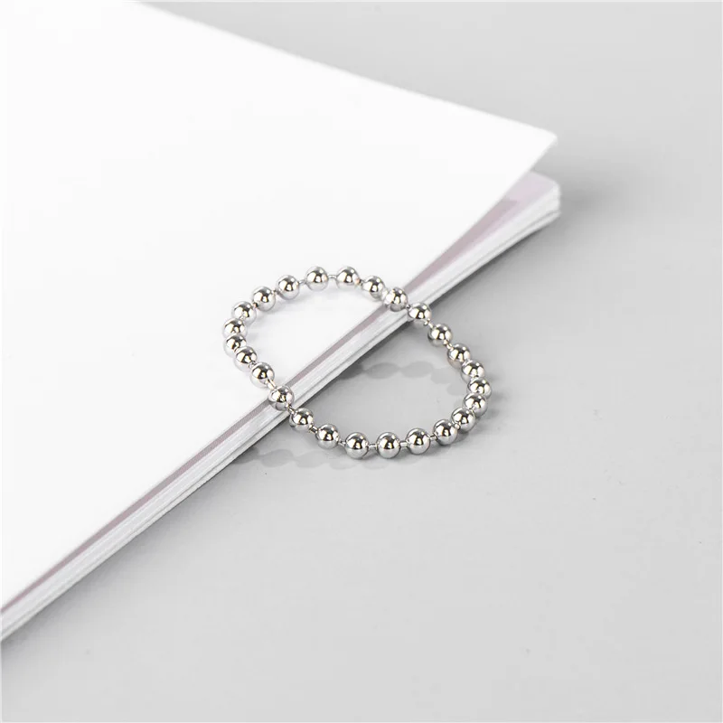 Real 925 Sterling Sliver Kralen Duim Ringen Voor Vrouwen Eenvoudige Gestippelde Stack Ring 2019 Minimalistische Verstelbare Bal Ringen Band