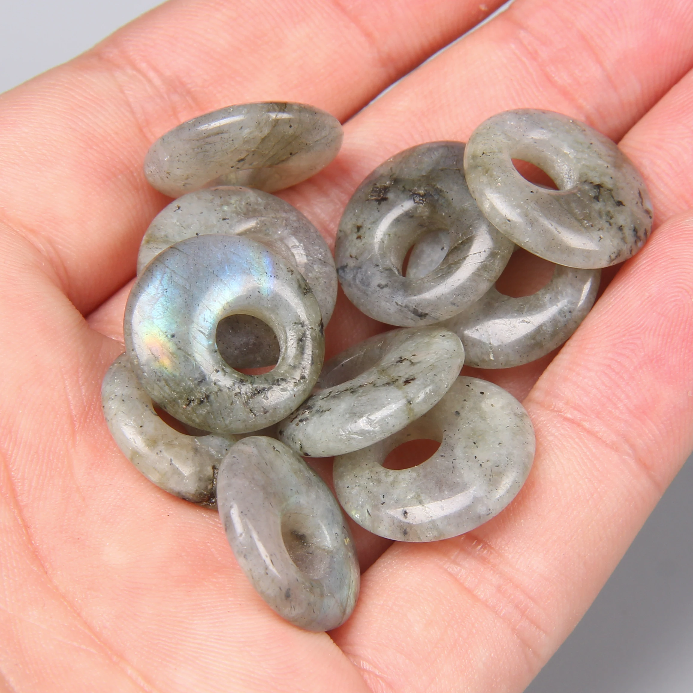 5pcs/set Big Hole Agates Natural Crystal Stone Donut Round Pendant Beads Lucky Charms for Jewelry Making Accessories DIY Craft