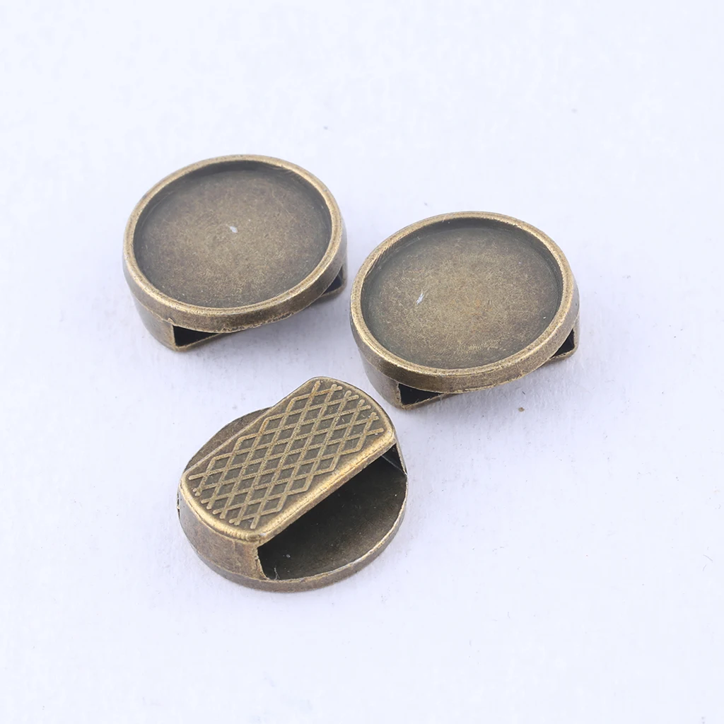 온웨어 플랫 가죽 슬라이더 비즈, 앤티크 실버 블랭크, 12mm 카보숑 세팅, DIY 팔찌, 소모품 제작 구멍, 10x2.5mm, 20 개