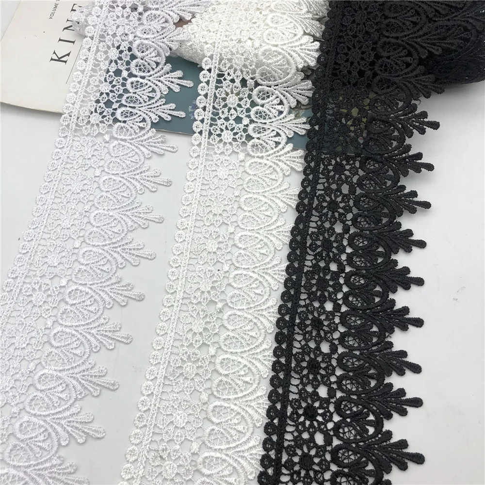 15yards 3.5'' Wide black and white  Daisy Venice Applique / Venise chemical  Lace trim DIY crafted Fabric sewing