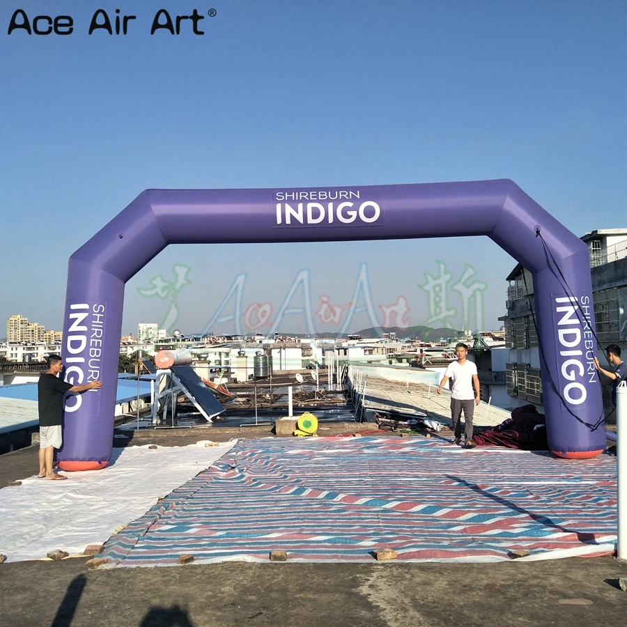 

Thermal Transfer Sport Archway Inflatable Finish Line 8m W Total Purple Advertising Arch with Sticker Boxes and Banners