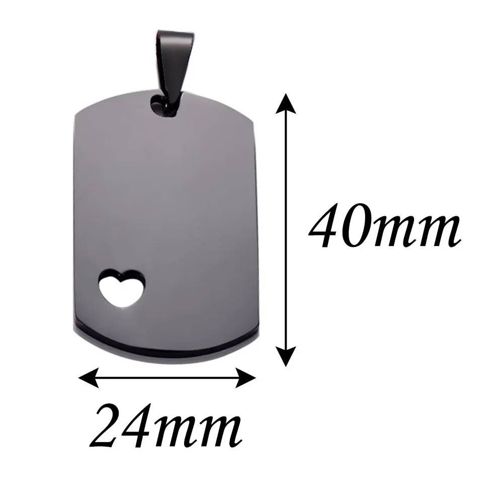 5Pcs/Lot Stainless Steel  Rectangle Blank Military Army ID Tag Heart Dog Tags Pendant Necklace Jewelry Dropship