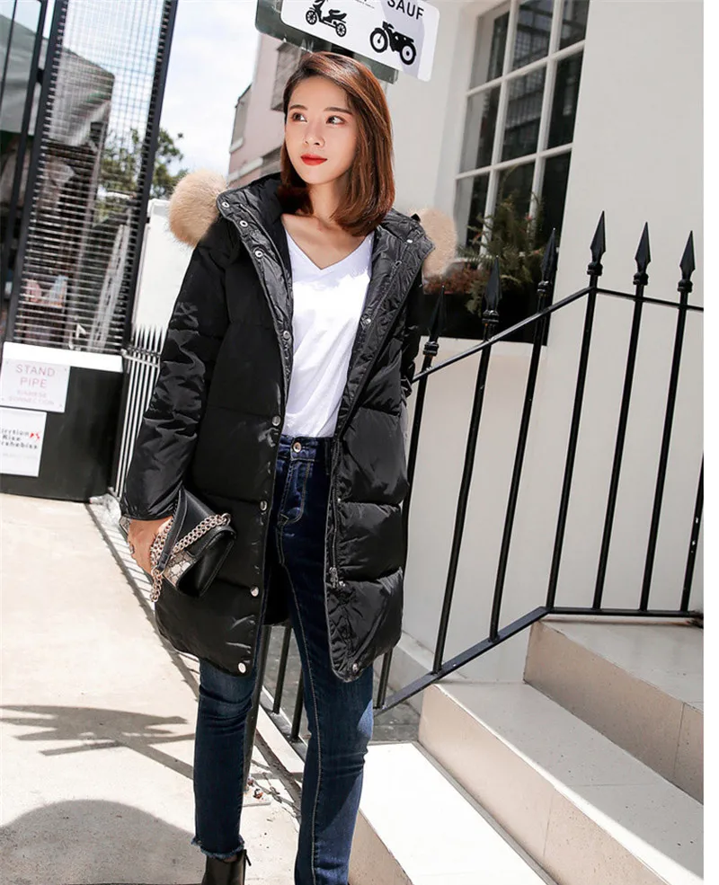 Down Women's White Duck Jacket Warm Women Parka Raccoon Fur Collar Winter Coat Padded Female Jackets Abrigo Mujer WXF401