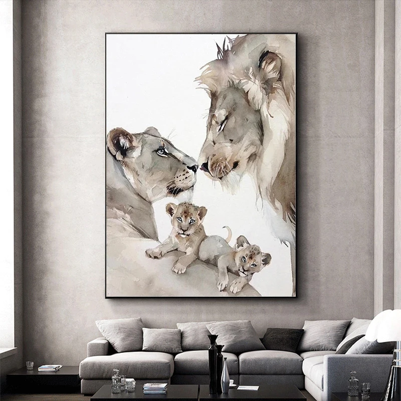 

Lion Family Poster Print Father Mother Kids Wall Art Husband and Wife Loving Home Canvas Painting Wall Art Decoration Pictures