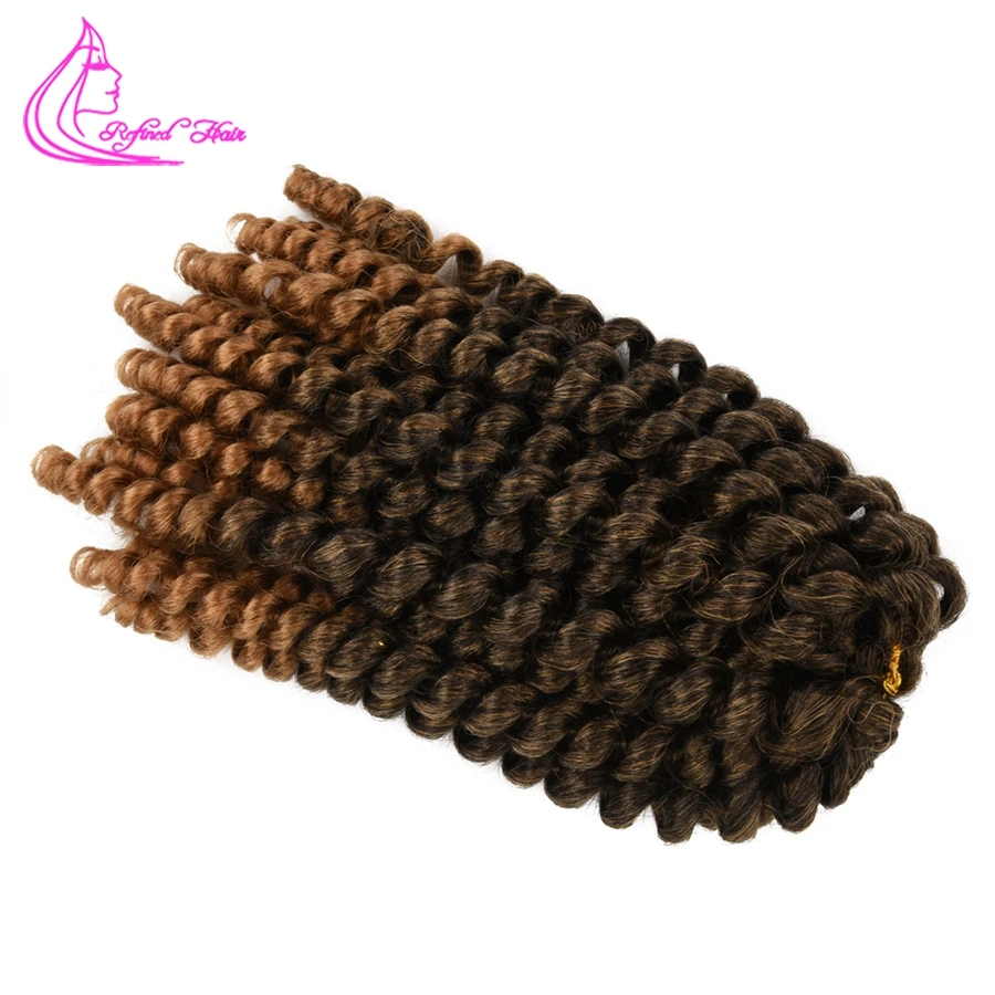 Ombre Braiding Hair Jumpy Wand Curl Crochet Braids Jamaican Bounce 8 12 inch Synthetic Hair Extensions for Women Brown Burgundy