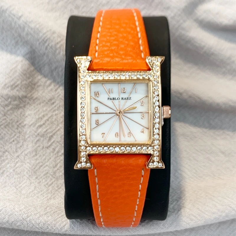 PABLO RAEZ Special Luxury Watch High-Grade Designer Diamond Leather Lady Dress Orange Jewelry Women Wristwatches Fashion Style