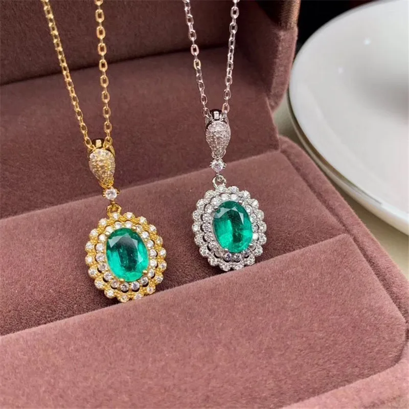 Fine Jewelry 925 Sterling Silver inlaid Natural Emerald Female Pendant Necklace exquisite Support test hot selling