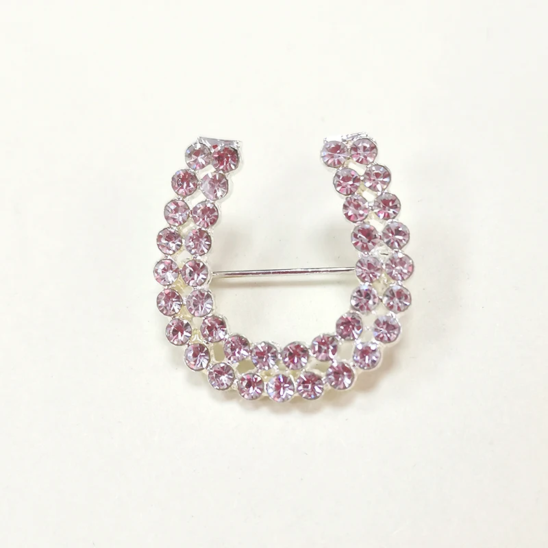 

Clear Crystal Lucky Horseshoe Brooch Sliver Plated Alloy Letter U Shape Rhinestone Pin Brooch For Garment