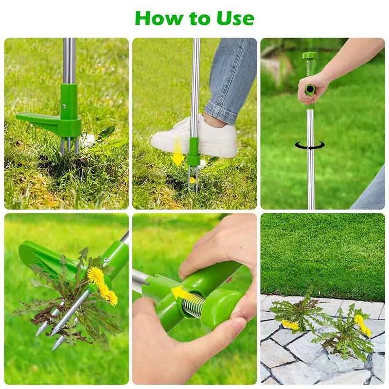 Claw Weeder Root Remover Outdoor Killer Tool Portable Garden Lawn Long Handled Aluminum Weed Puller Removable With Foot Pedal