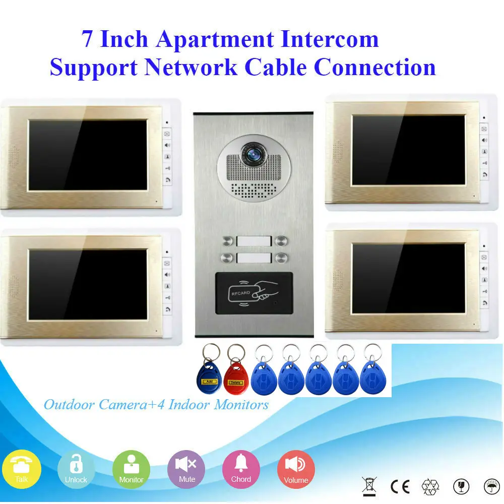 Wired 7 inch Video Door Phone Video Intercom Doorbell System 4/3/2 Monitor 5 RFID IR-CUT Camera