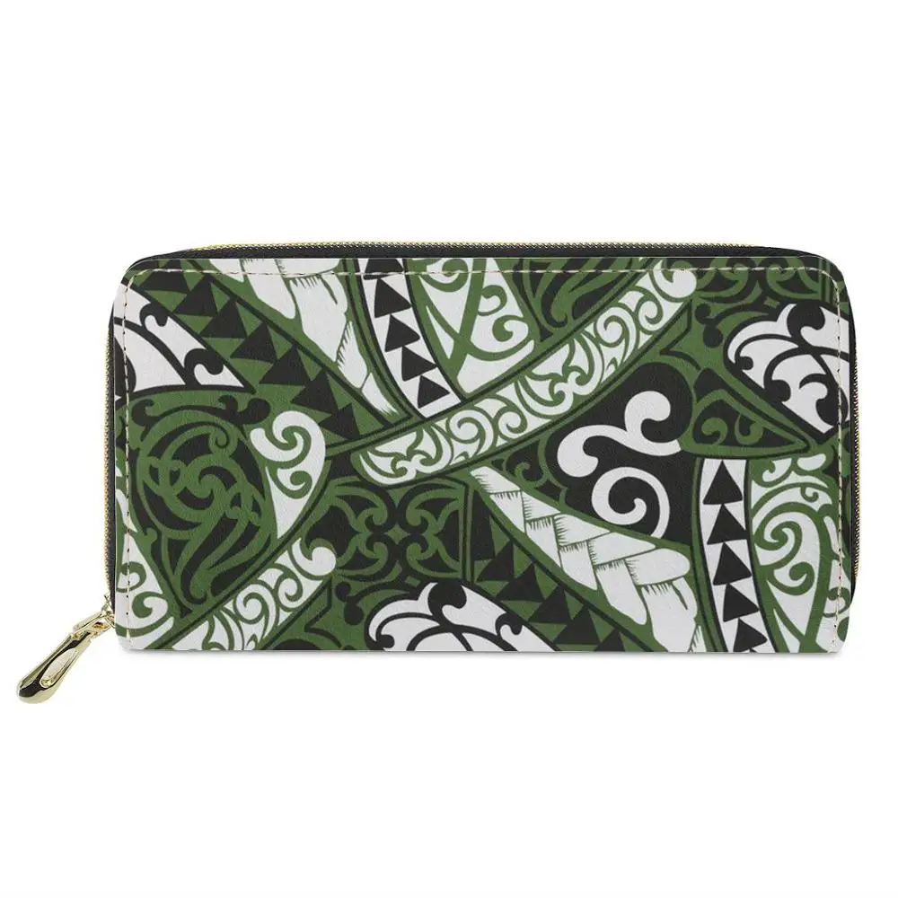 

Women Leather Organizer Wallet Long female Cluth Phone Card Purse Money Bag for Girls Polynesian tribal style Coin Pouch custom