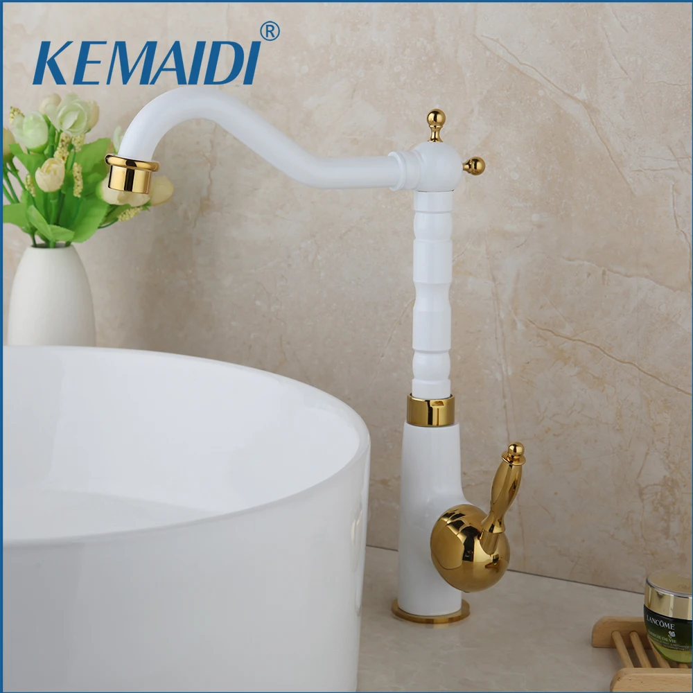 KEMAIDI Brass Kitchen Faucets Hot And Cold and Water Faucets Basin Sink Tap Mixer Black White Beige faucet handle Kitchen Faucet