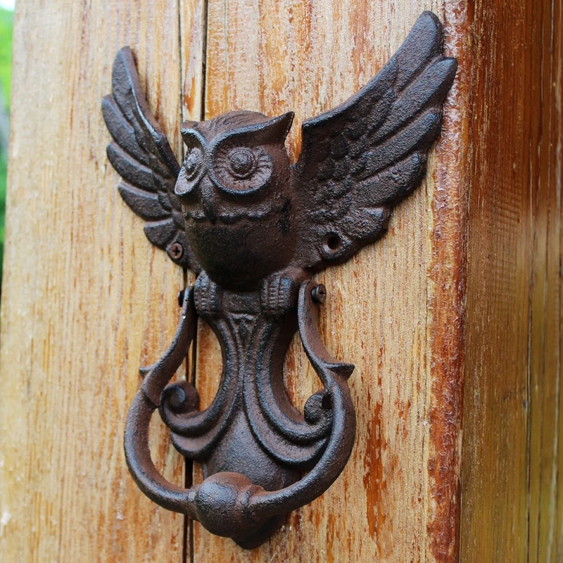 JD American Style Iron Knocker Crafts Vintage Owl Door Knocking Antique Door Handle Garden Home Wall Decoration