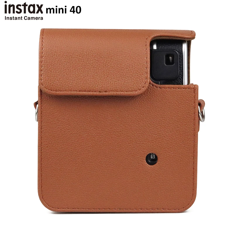 Camera Case for Fujifilm Instax Mini 40 Instant Film Camera, Protective PU Leather Bag/Clear Crystal Cover with Shoulder Strap