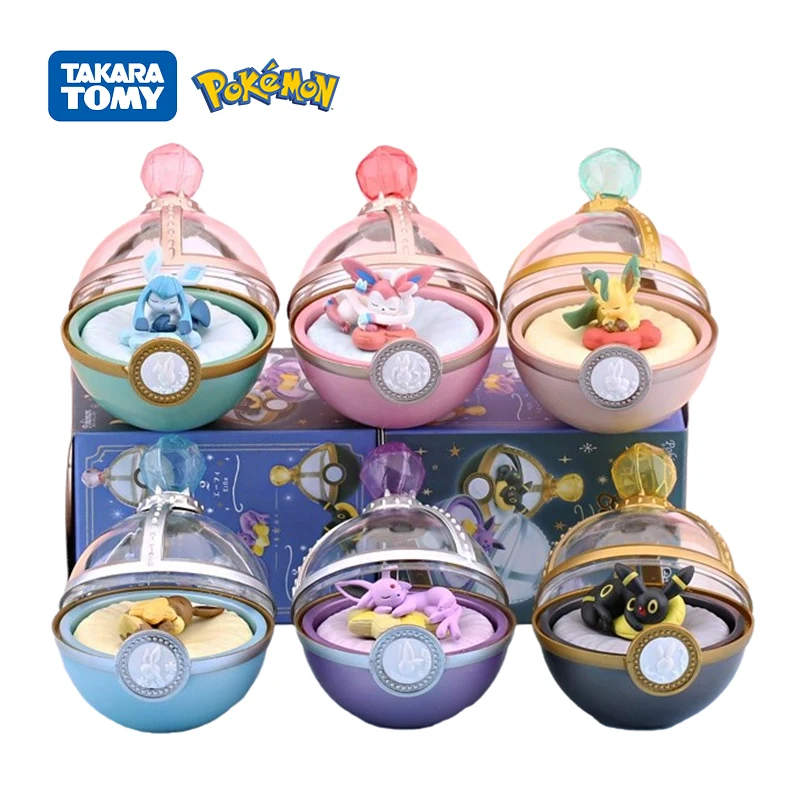 

TOMY Genuine Pokemon With Box Toys Set Cute Anime Figures Sleeping Pikachu Eevee Monster Elf Ball Model Dolls Kids Gifts