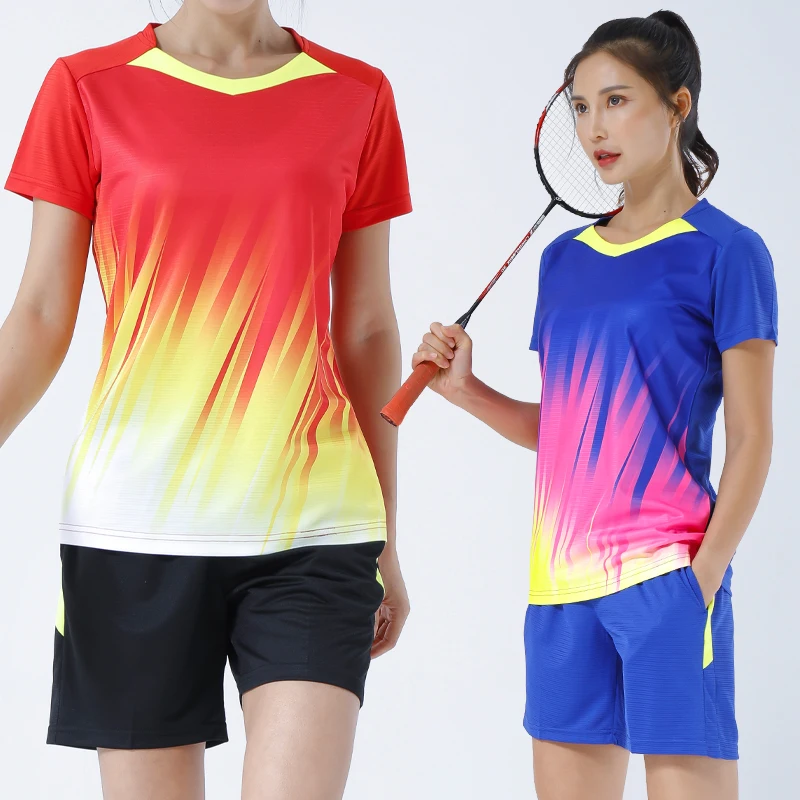 Conjunto de Camisa e Shorts de Badminton Respirável Feminino, Equipe Sportswear, Uniformes de Treinamento, Corrida, Treinamento, Fitness, Exercício,