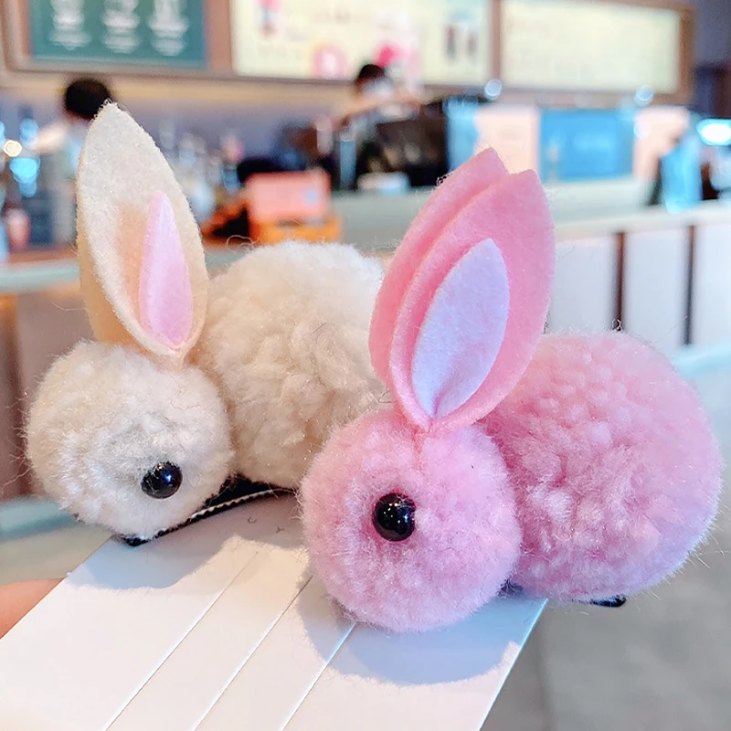 Cute Rabbit Hair Bands Soft Furry Kawaii Bunny Hair Clips Rubber Band Baby Girl Children Hairpins Hair Accessories Headwear Gift