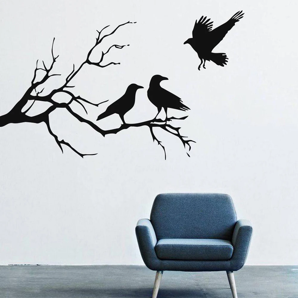 Halloween Wall Decals Decor Vinyl The branches bifurcate crow Wall Stickers for Kids Room Decor Home Any Room Decor Decals B070