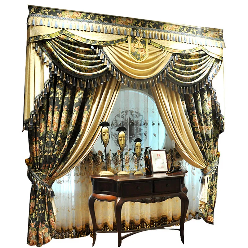 Green Curtains Embroidery Blackout Curtain for Living Room Drape Dark Green Curtain Living Rooms Bedroom Curtains Luxury Drapes