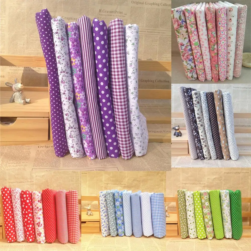 40%HOT7pcs/set Quilting Fabric Floral Cotton DIY Craft Sewing Handmade Accessories Calico Patchwork Needle Thread