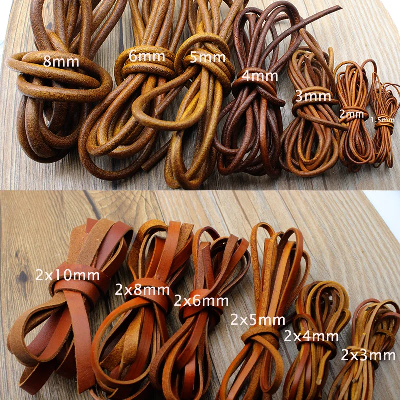 2m/lot 2 3 4 5 6 8 mm Round Flat Genuine Cow Leather Cord Bracelet Necklace Jewelry Findings Leather Rope String DIY Making