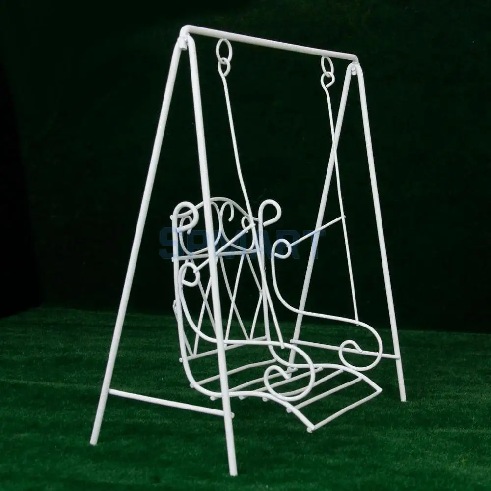 1/12 Dollhouse Miniature Garden Furniture White Metal Swing European Style For Doll House Accessories Toy Gift WG010B