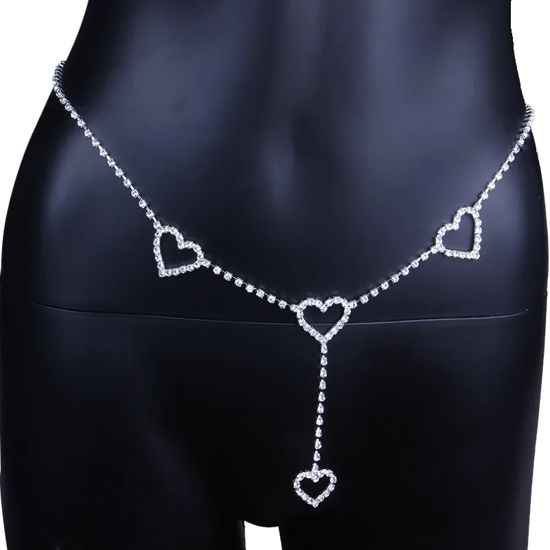 

Shiny Rhinestone Heart Body Belly Waist Chain Jewelry for Women Sexy Beach Crystal Body Chain Belt Belly Chains Body S1191