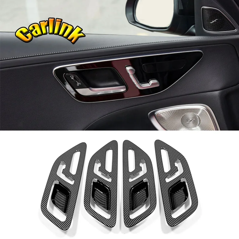 

For Mercedes Benz C Class 2022 2023 ABS Carbon Car Inner Door Armrest Door Handle Bowl Decorative Frame Interior Accessories