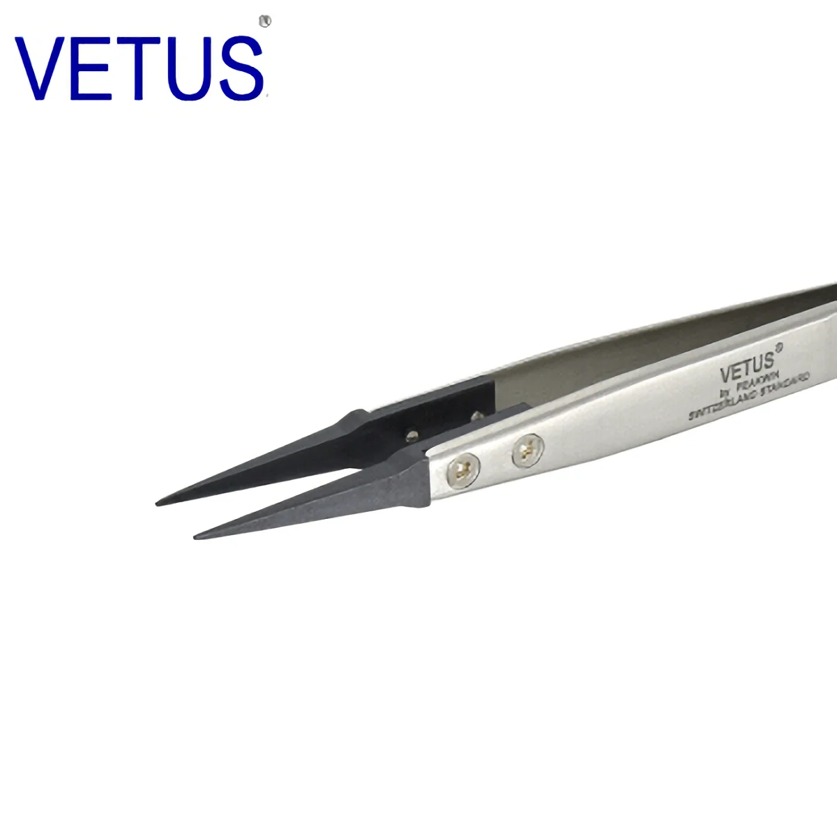 VETUS ESD-259A Interchangeable Head Anti-static Tweezers Stainless Steel Body Anti-static Carbon Fiber Conductive Plastic Head