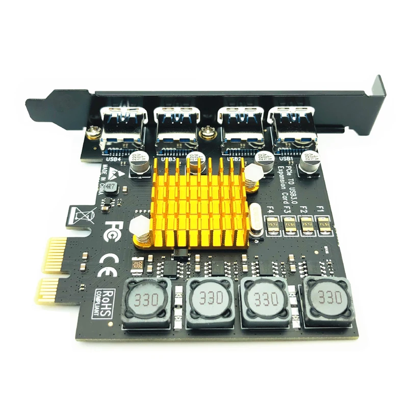 Carte d'extension PCIE USB 3.0 pour ordinateur de bureau, adaptateur de carte PCI Express professionnel à 4 ports, vitesse 5Gbps