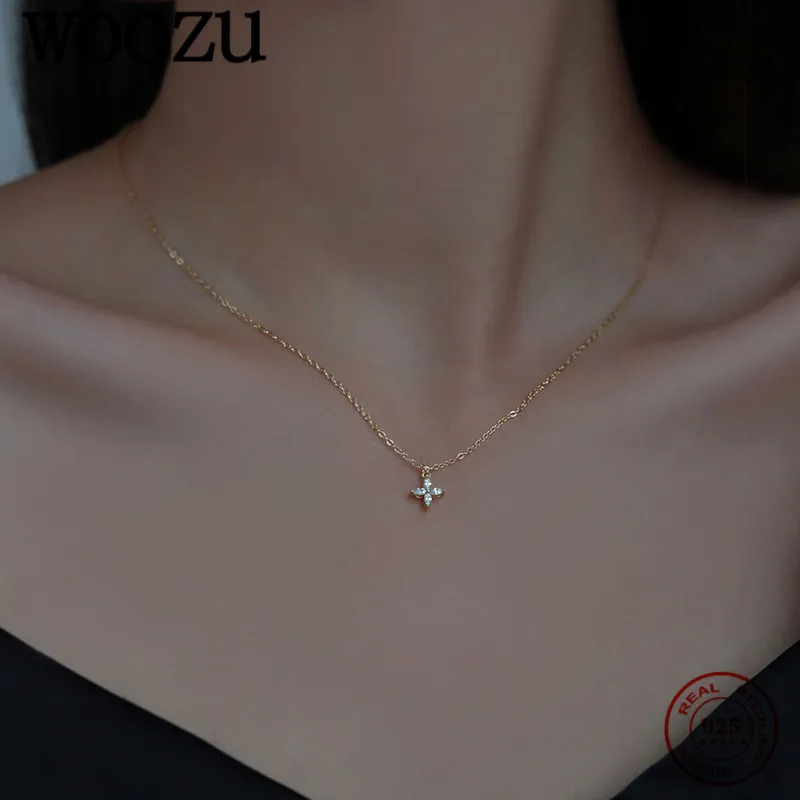 WOOZU Exquisite Sweet Four Leaf Clover Pendant Necklaces For Women Korean Romantic Rock 14k Gold Plated Girlfriend Jewelry Gift