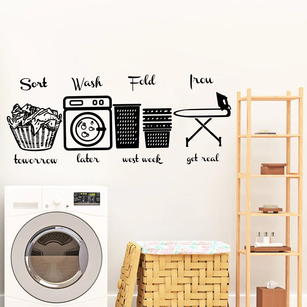 Laundry Room Icon Wall Decal Washouse Sort Wash Fold Iron Wall Sticker Laundry Wall Signs Decor