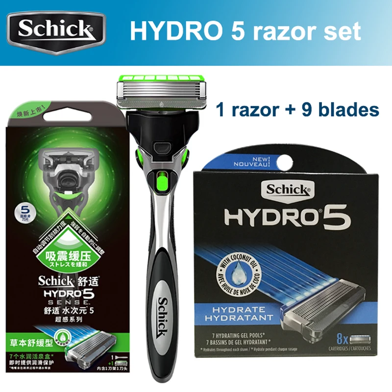 

New Original Schick Hydro 5 Razor Set (9 Blades + 1 Razor) Best Men Safety Razor Manual Shaving Body Hair Shaver Free Shipping