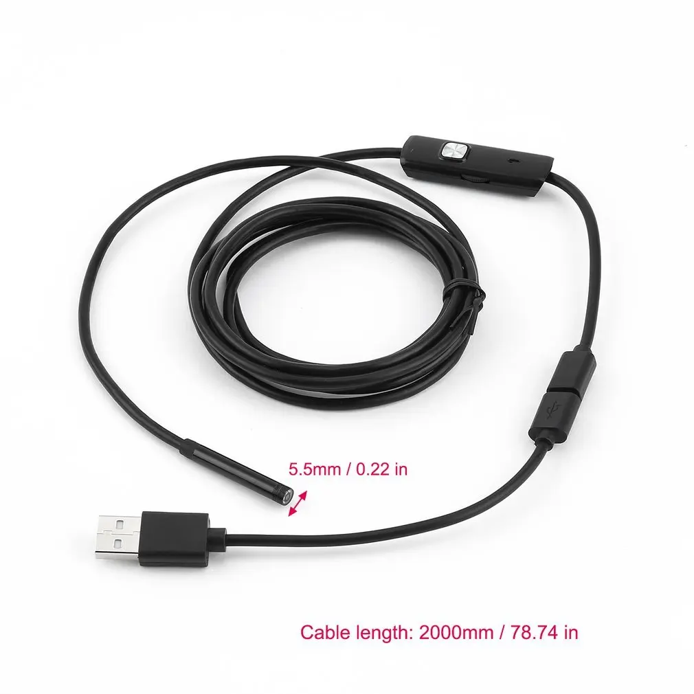 5.5mm endoscopio USB Mini telecamera flessibile IP67 impermeabile Micro USB ispezione boroscopio per Android 6 LED regolabile