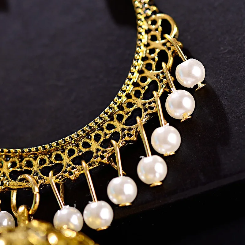 Women\'s Ethnic Retro Round Indian Jhumka Earrings Classic Vintage White Beads Tassel Earrings Wedding Jewelry Bijoux
