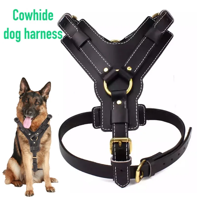 

Real Leather Dog Harness With Leash Adjustable Strap German Shepherd Labrador Pitbull Husky Training Dog Vest Pet Products