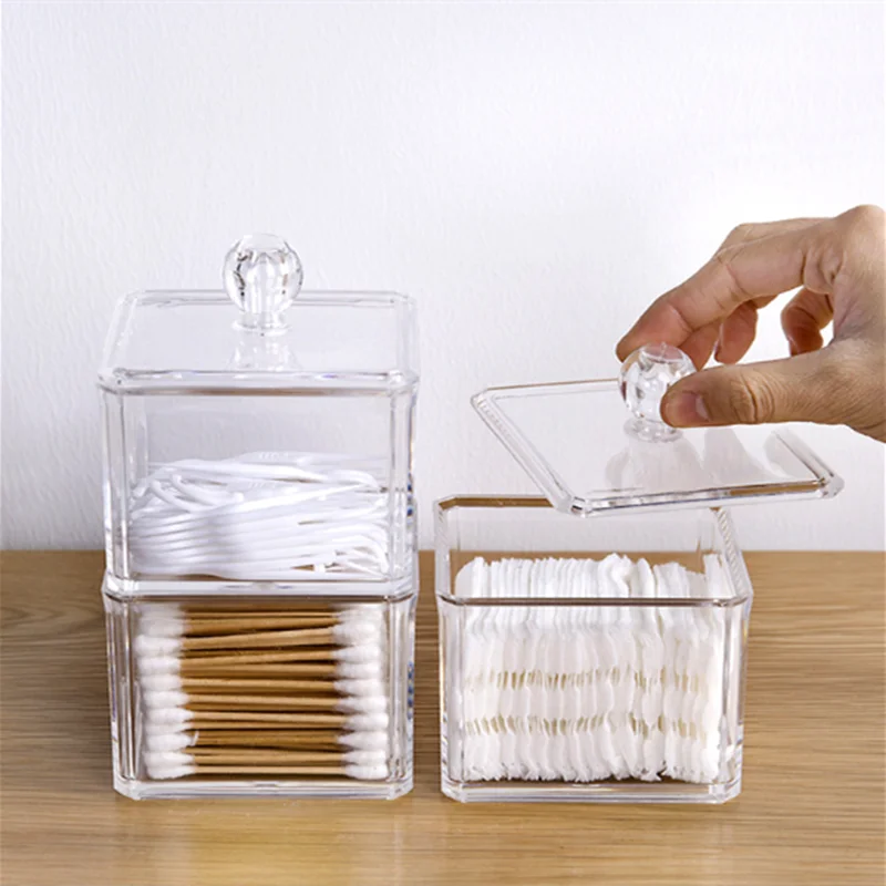 

2020 New Acrylic Makeup Organizer Box Clear Swab Boxes Dust Proof Cosmetic Case With Lid 1/2 Layer