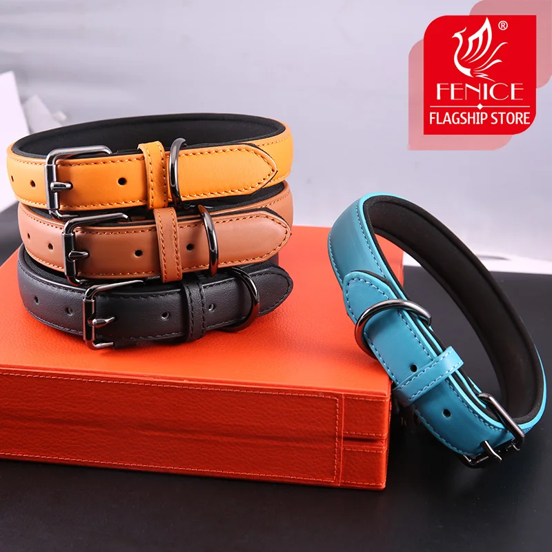 Fenice Leather Waterproof Pet Collar Colorful Wakling Dog Tools Durable Adjustable for Large Small Medium Dogs