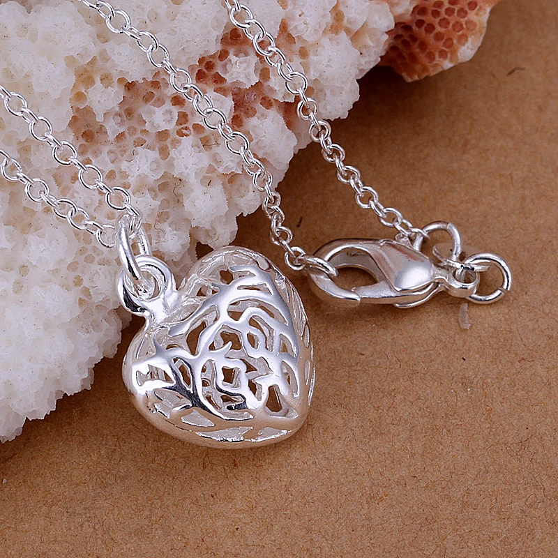 

DOTEFFIL 925 Sterling Silver Hollow Love Heart Ball 18 Inch Chain Pendant Necklace For Women Wedding Engagement Party Jewelry