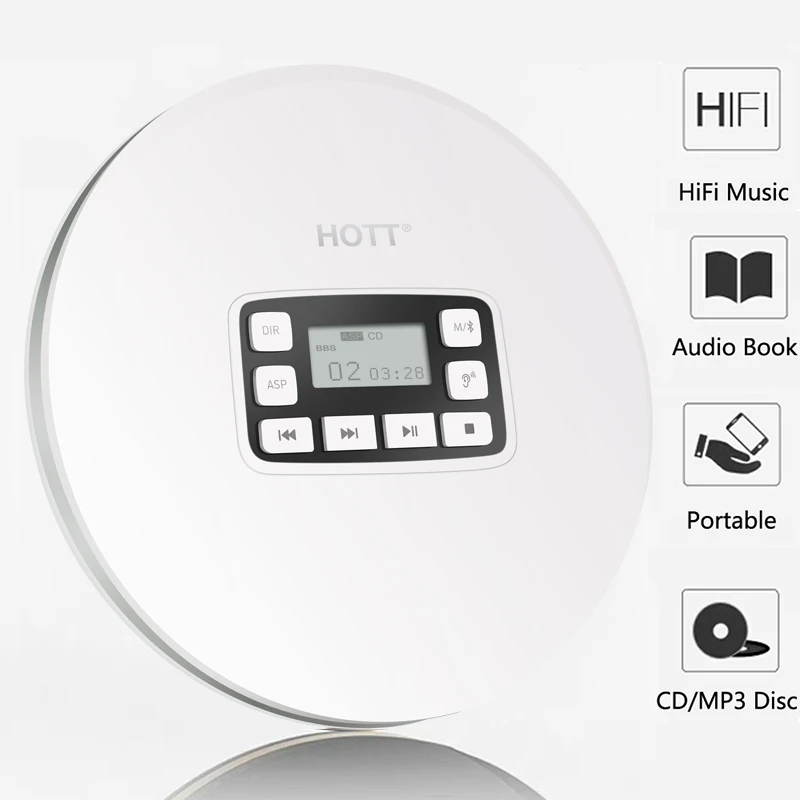 

HOTT CD611T Rechargeable Bluetooth Portable CD Player with FM Transmitter and Anti Shock Protection Touch Button CD music player