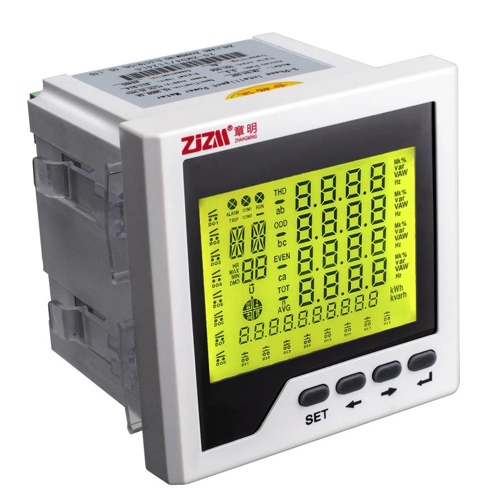 RS485 multifunctionele vermogensmeter Intelligent digitaal LCD-scherm Driefasig netwerk met 4 schakeluitgangen en 4 schakelaaringangen