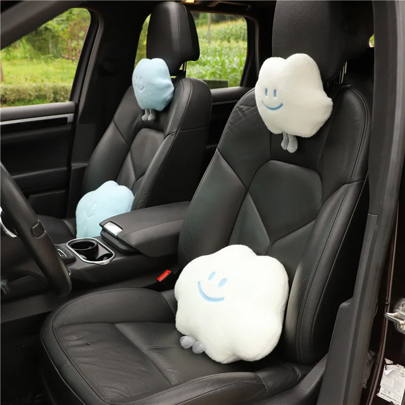 Car Headrest Plush Smiling Face Cloud Car Neck Pillow Soft and Comfortable Car Interior Supplies Car Accessories