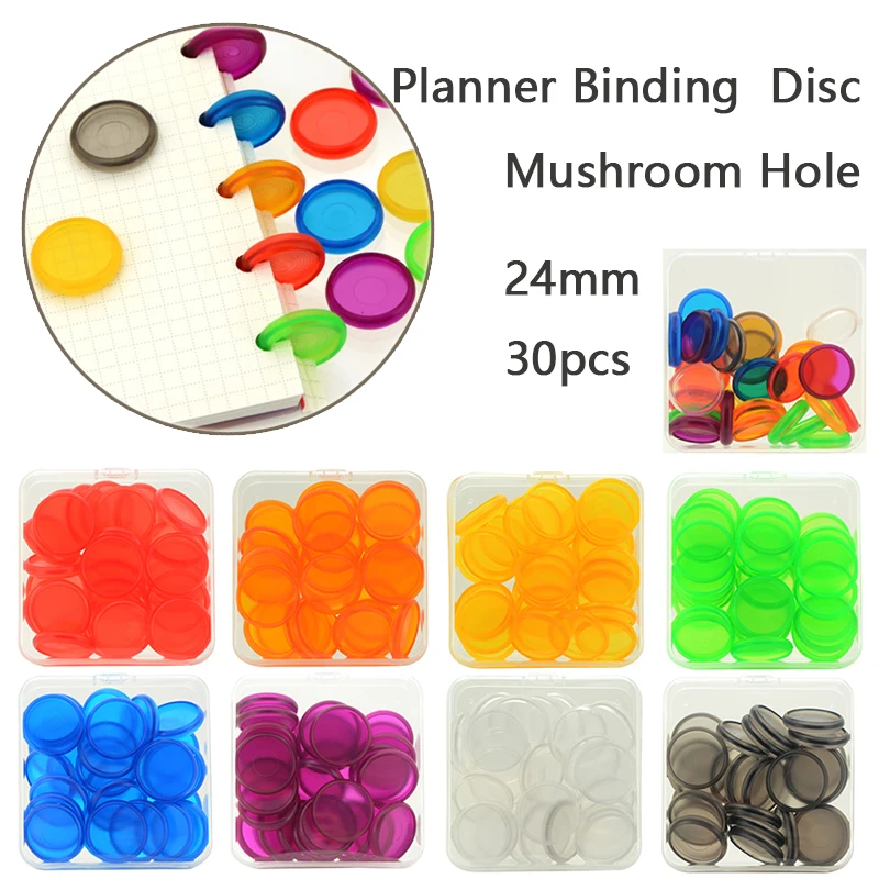 30 sztuk 24mm Multicolor Mushroom Hole dyski wiążące pierścienie luźne książki wiążące pierścień Binder dyski DIY Planner wiążące materiały biurowe