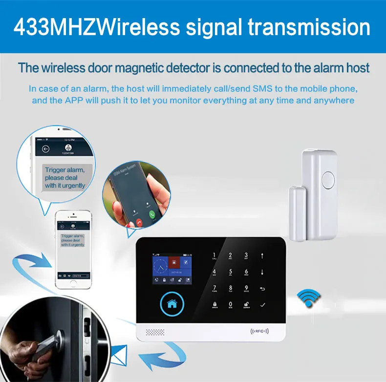 GauTone 433MHz Door Detector Wireless Home for Alarm System Alerts Window Sensor