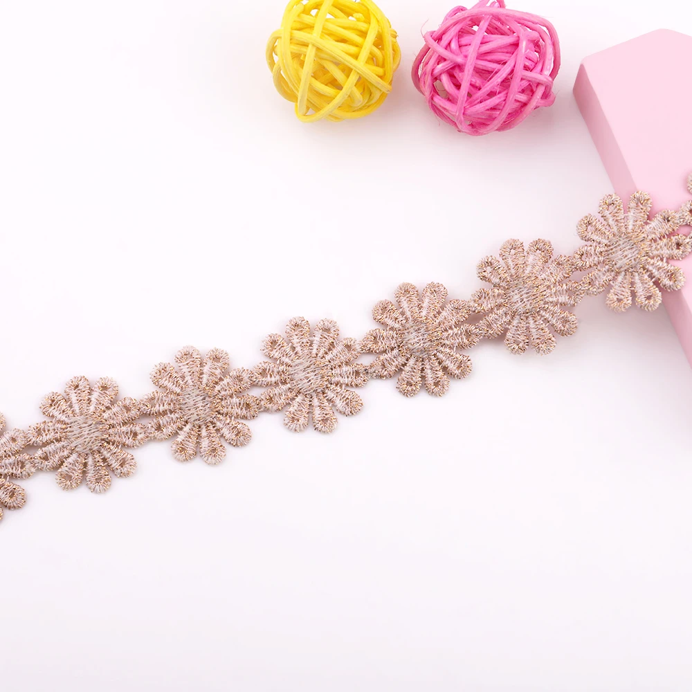 2yards Gold Line Small Petals Daisy Embroidery Lace Trim Ribbons Garment Accessories DIY Knitting Handmade Sewing Collar Lace