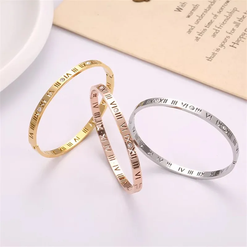 

YUN RUO Fashion Roman Number Couple Bangles Rose Gold Color Women Man Gift Titanium Steel Jewelry Not Change Color Drop Shipping