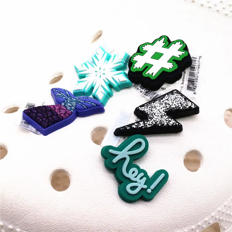 Original Snowflake Shoe Accessories Charms Lightning Mermaid Tail Hey PVC Beach Shoe Buckle Decoration for Kids X-mas Party Gift