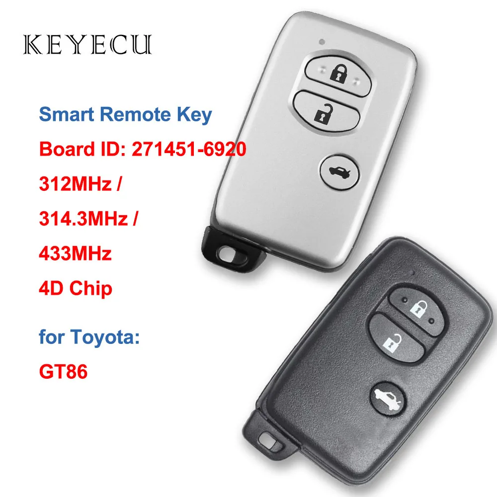 Board ID: 271451-6920 Keyless Entry Smart Remote Car Key Fob Replacement for Toyota GT86 4D Chip 312MHz / 314.3MHz / 433MHz