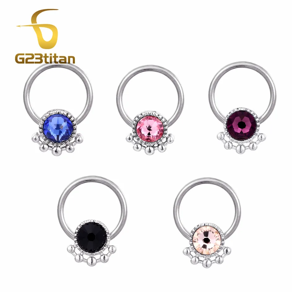 5 Colors Crystal Captive Bead Rings for Septum Nose Piercing 16G 8mm Hoop Titanium Daith Earrings Body Jwellery perceur oreille