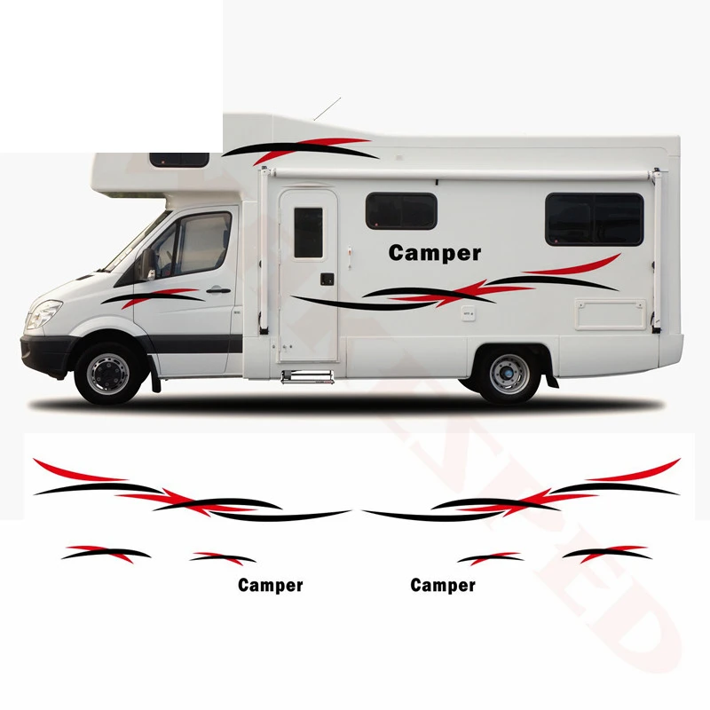 

1set Motorhome Caravan Travel Trailer Camper Van Stripes Graphics KK Vinyl Kit Decals Car Stickers Auto Body Decor 350cm*70cm